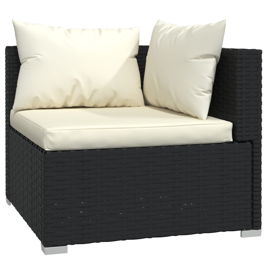 3-delige Loungeset met kussens poly rattan zwart