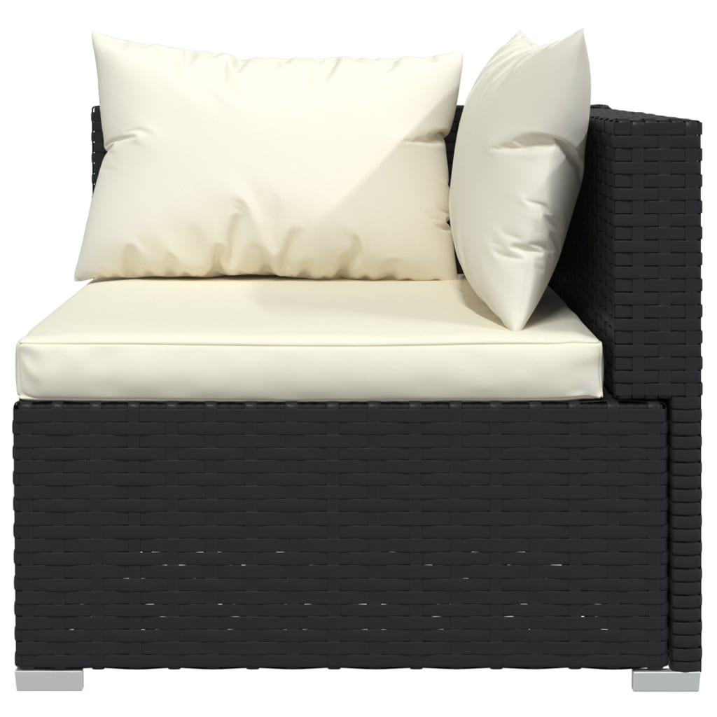 3-delige Loungeset met kussens poly rattan zwart