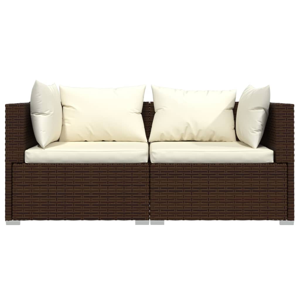 3-delige Loungeset met kussens poly rattan bruin