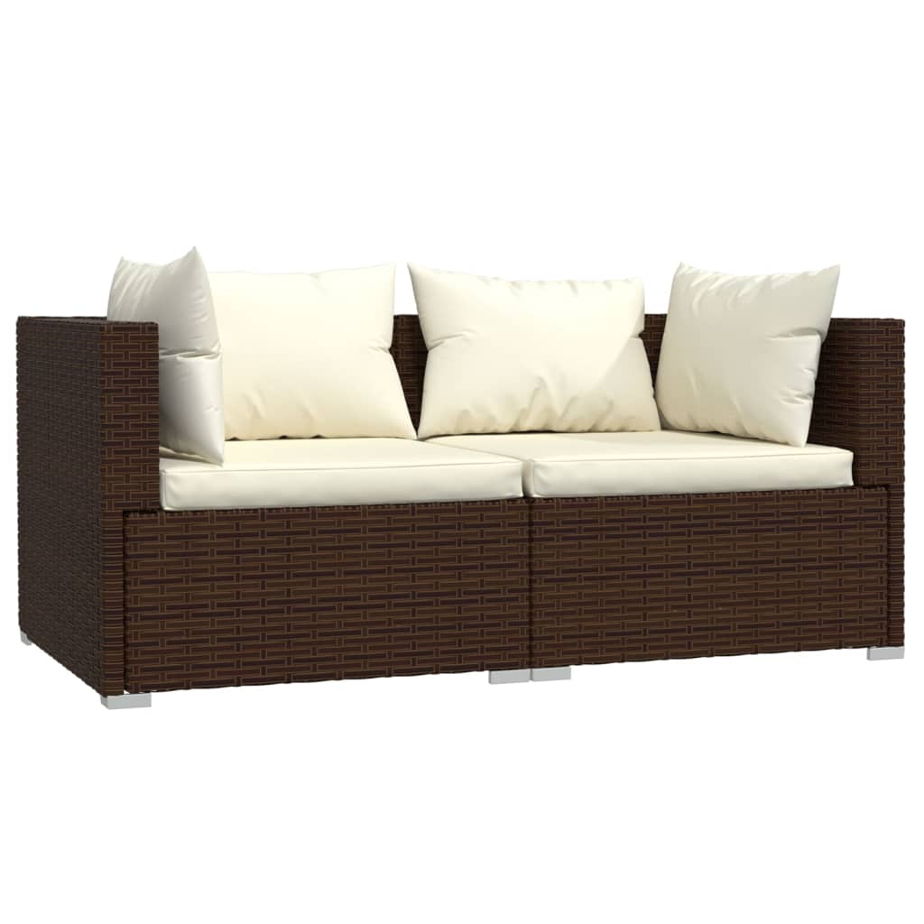 3-delige Loungeset met kussens poly rattan bruin