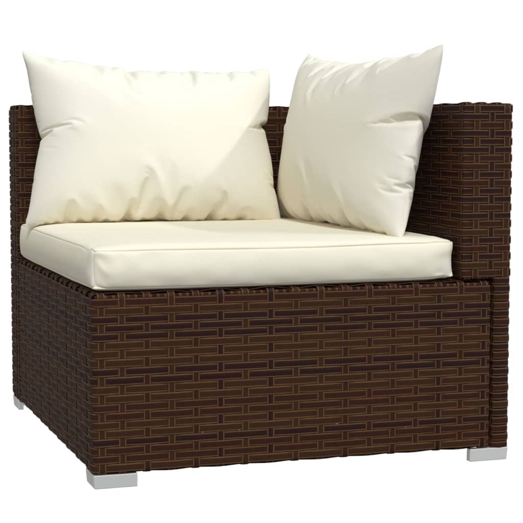 3-delige Loungeset met kussens poly rattan bruin