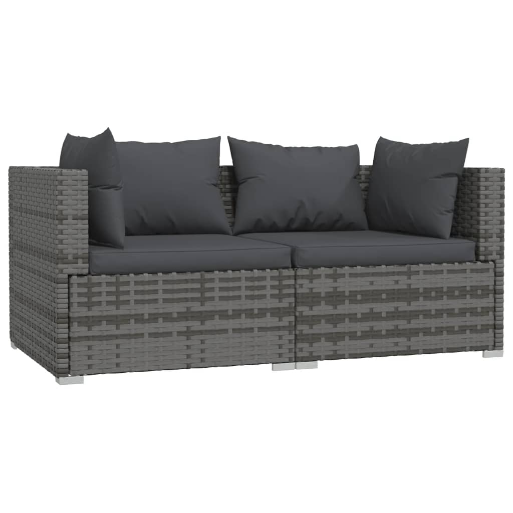 3-delige Loungeset met kussens poly rattan grijs