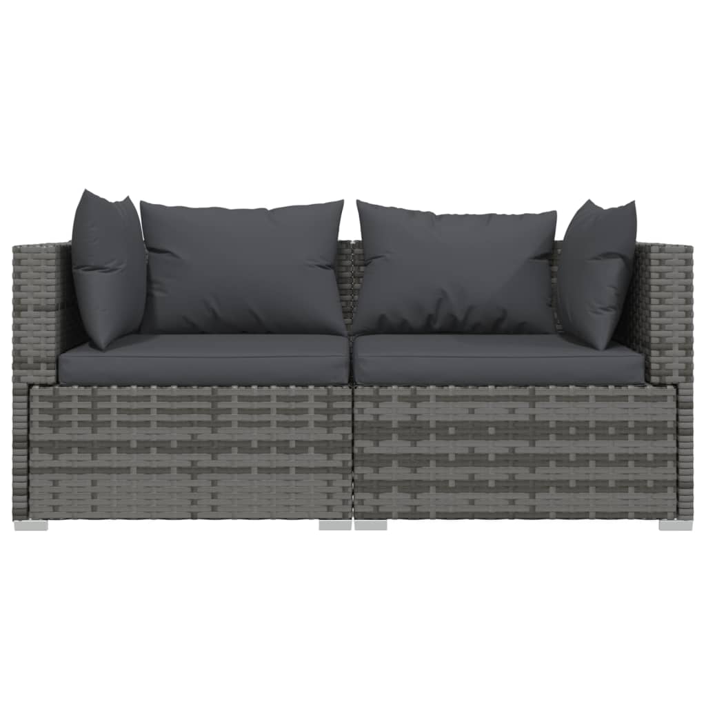 3-delige Loungeset met kussens poly rattan grijs