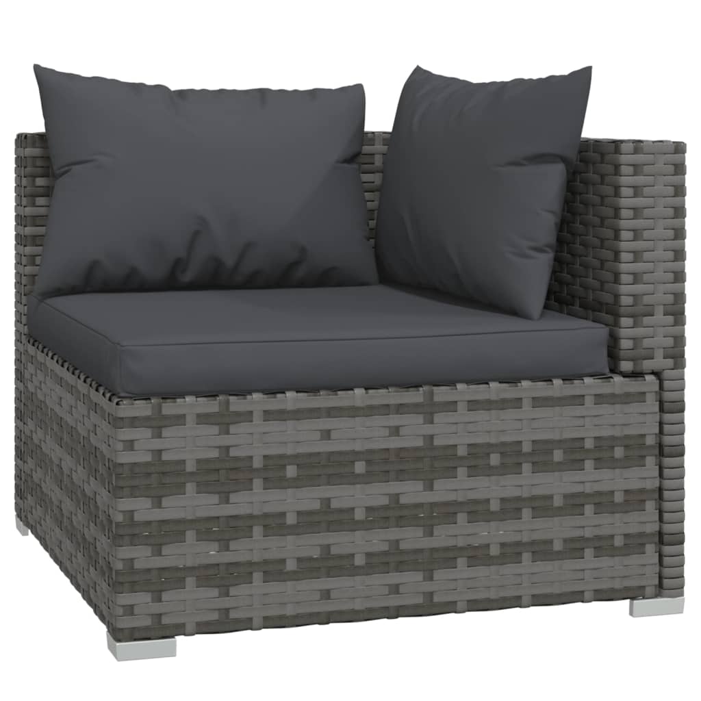 3-delige Loungeset met kussens poly rattan grijs