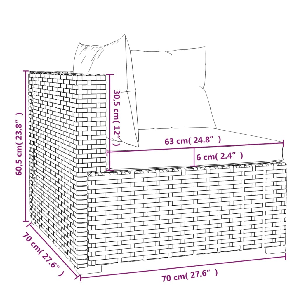 3-delige Loungeset met kussens poly rattan grijs