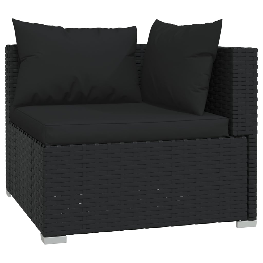 3-delige Loungeset met kussens poly rattan zwart