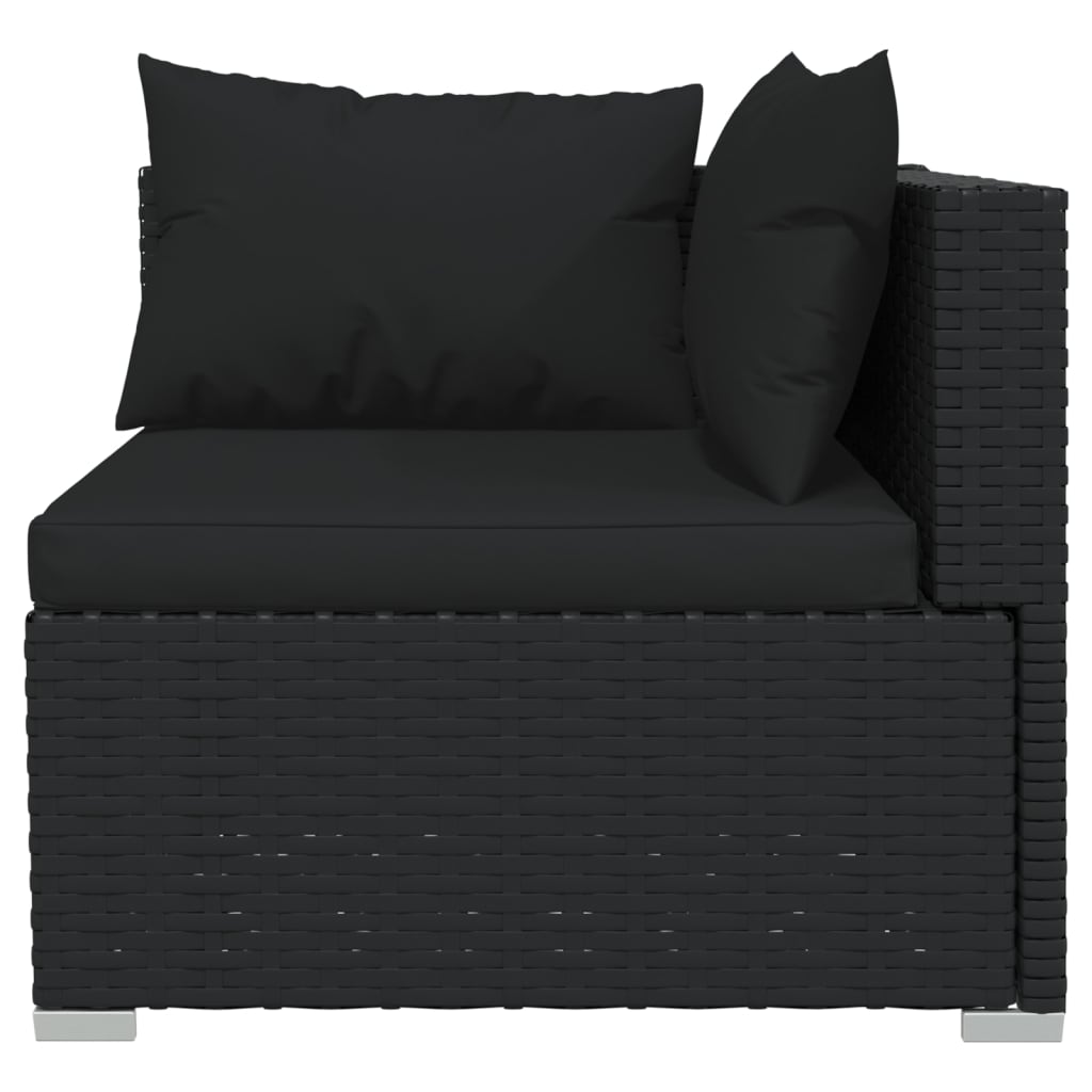 3-delige Loungeset met kussens poly rattan zwart