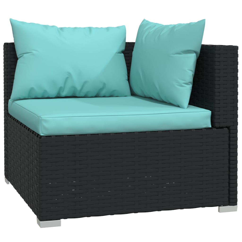 3-delige Loungeset met kussens poly rattan zwart