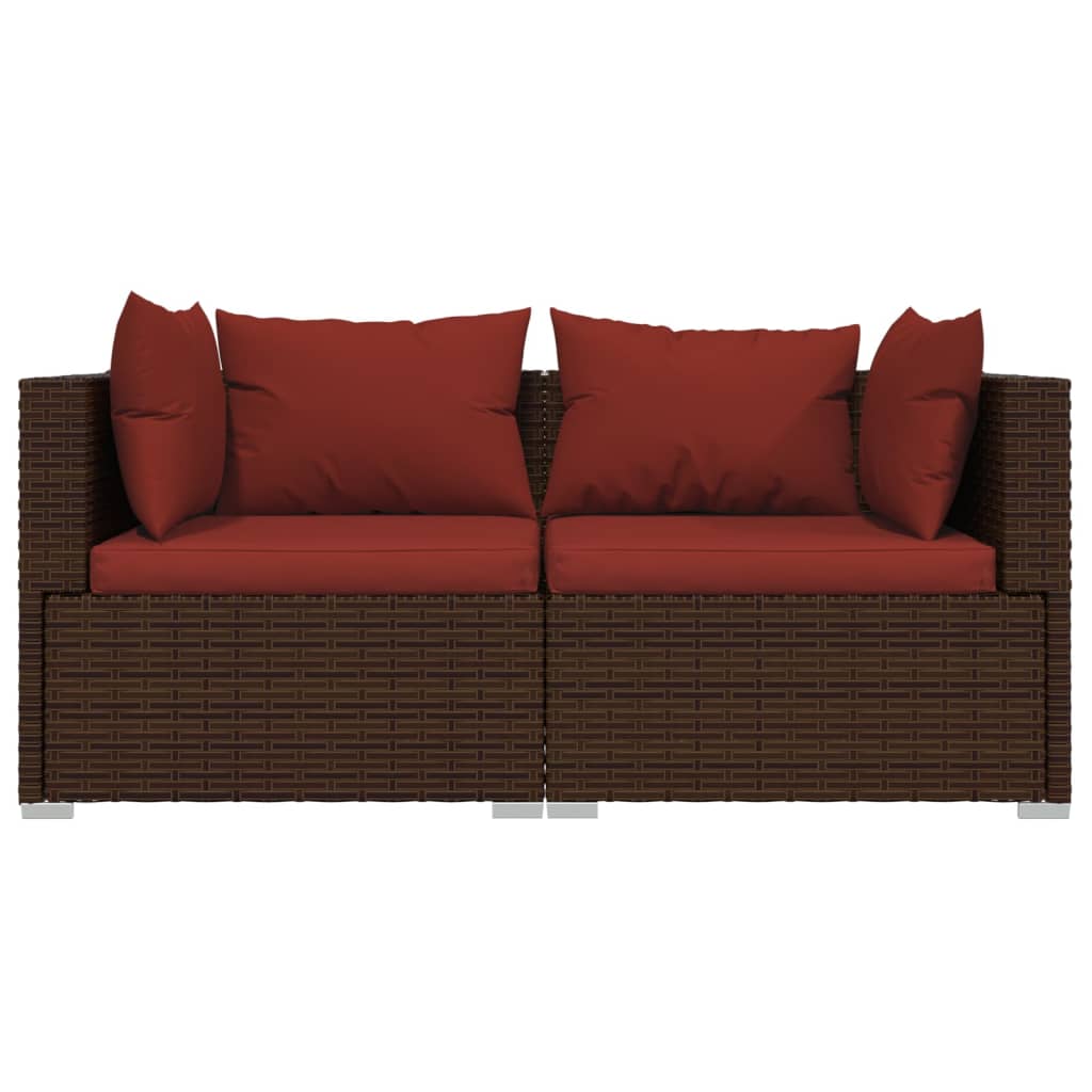 3-delige Loungeset met kussens poly rattan bruin