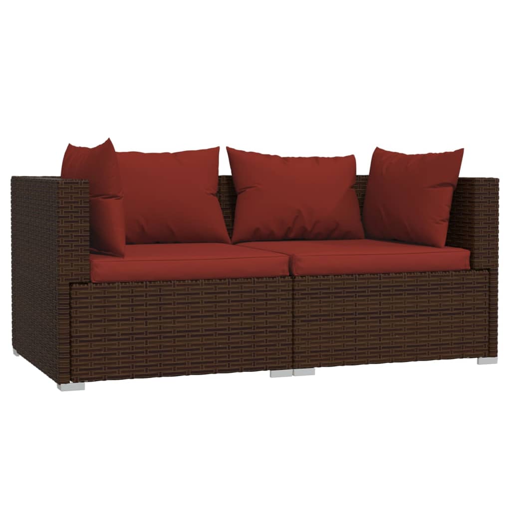 3-delige Loungeset met kussens poly rattan bruin