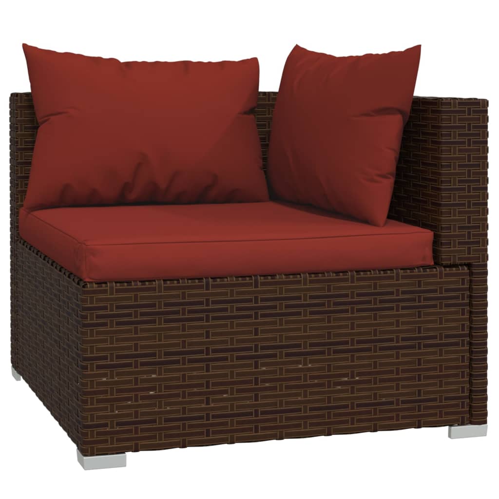 3-delige Loungeset met kussens poly rattan bruin