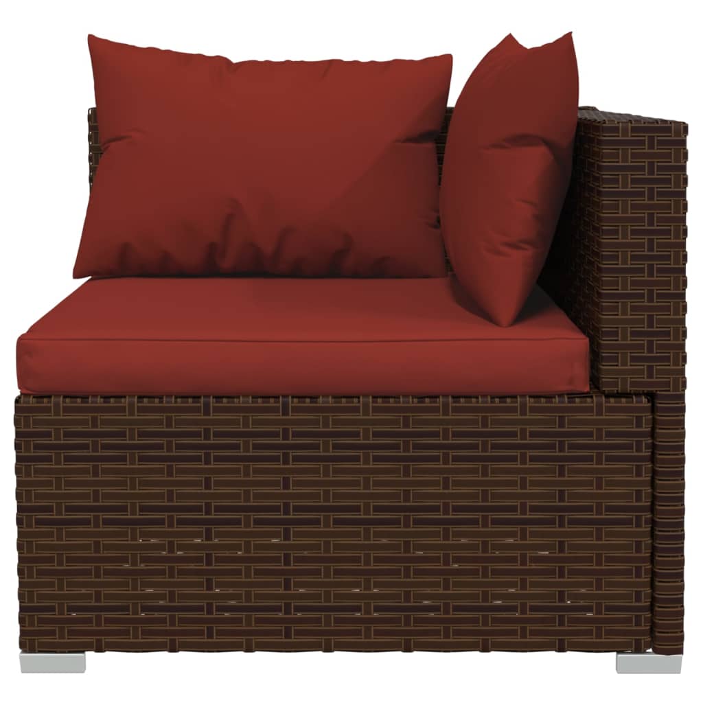 3-delige Loungeset met kussens poly rattan bruin