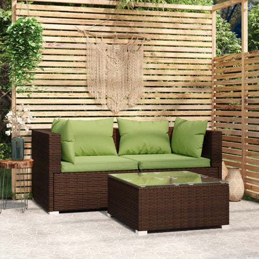 3-delige Loungeset met kussens poly rattan bruin