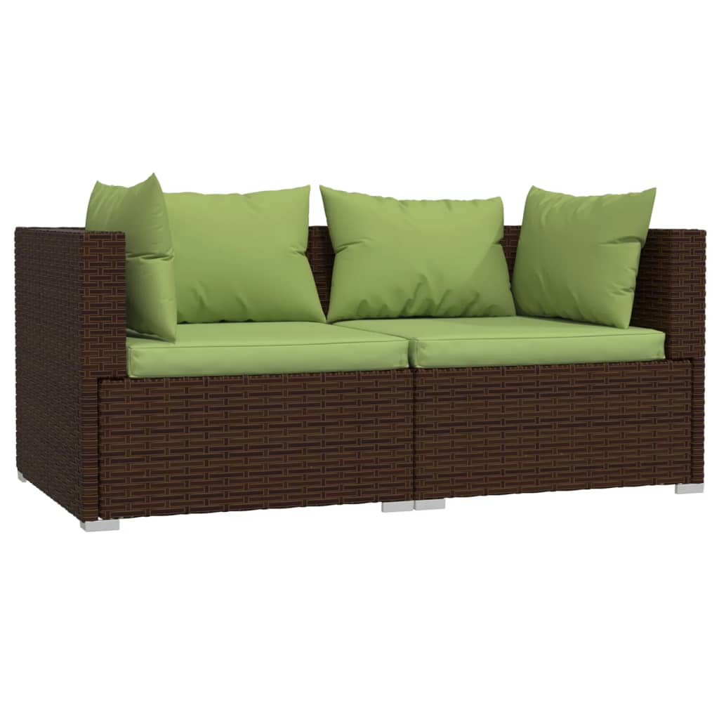 3-delige Loungeset met kussens poly rattan bruin