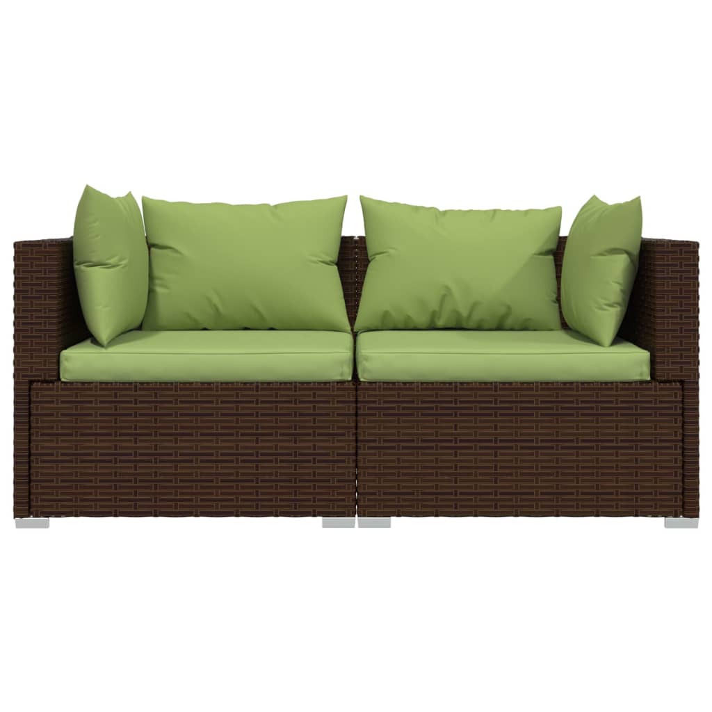 3-delige Loungeset met kussens poly rattan bruin