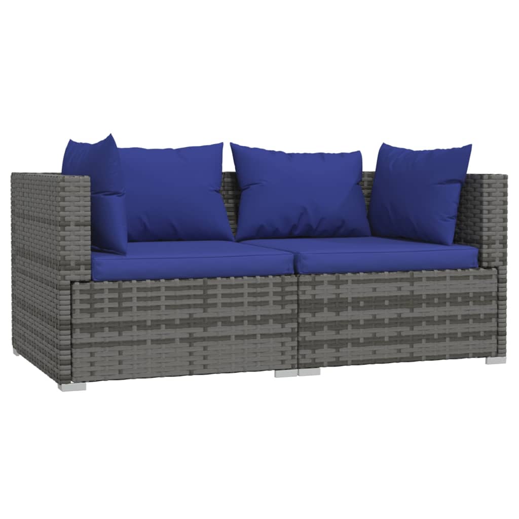 3-delige Loungeset met kussens poly rattan grijs