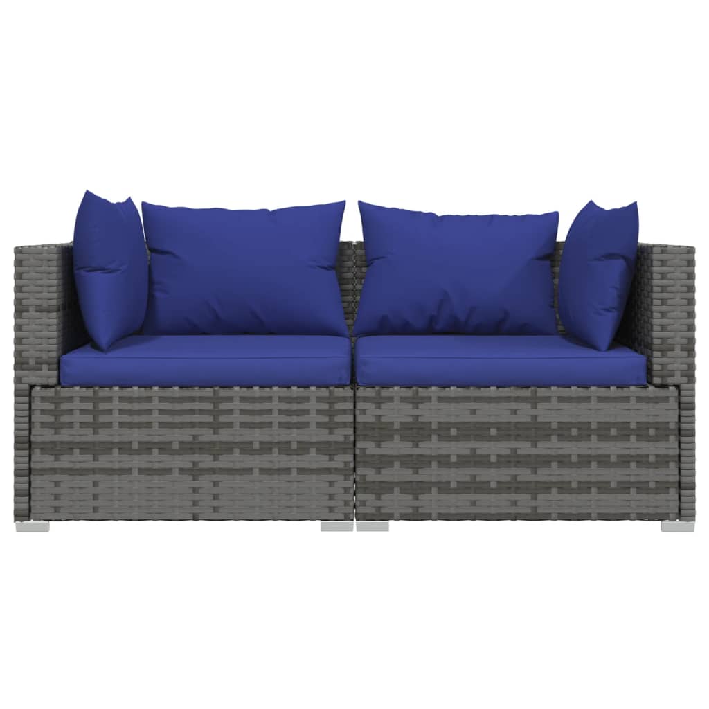 3-delige Loungeset met kussens poly rattan grijs