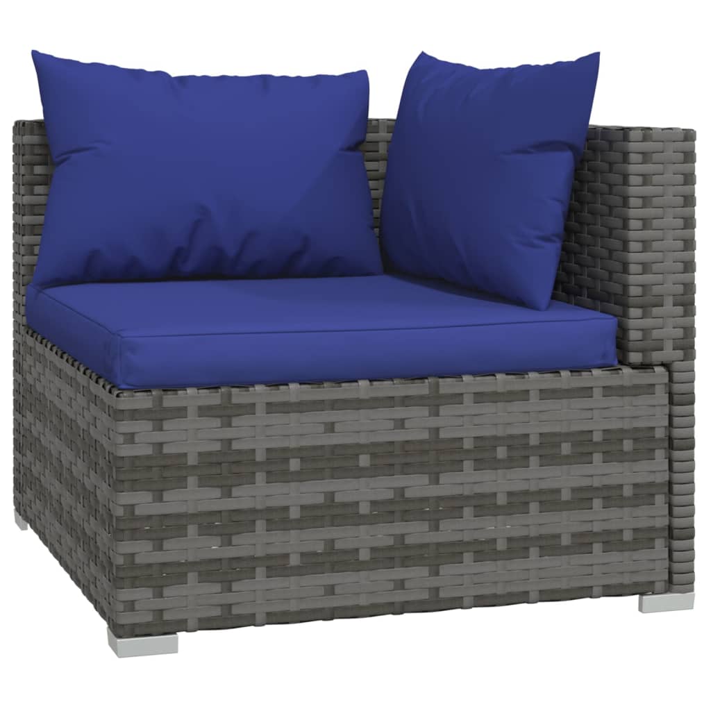 3-delige Loungeset met kussens poly rattan grijs