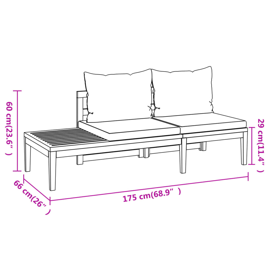 3-delige Loungeset met crèmewitte kussens acaciahout