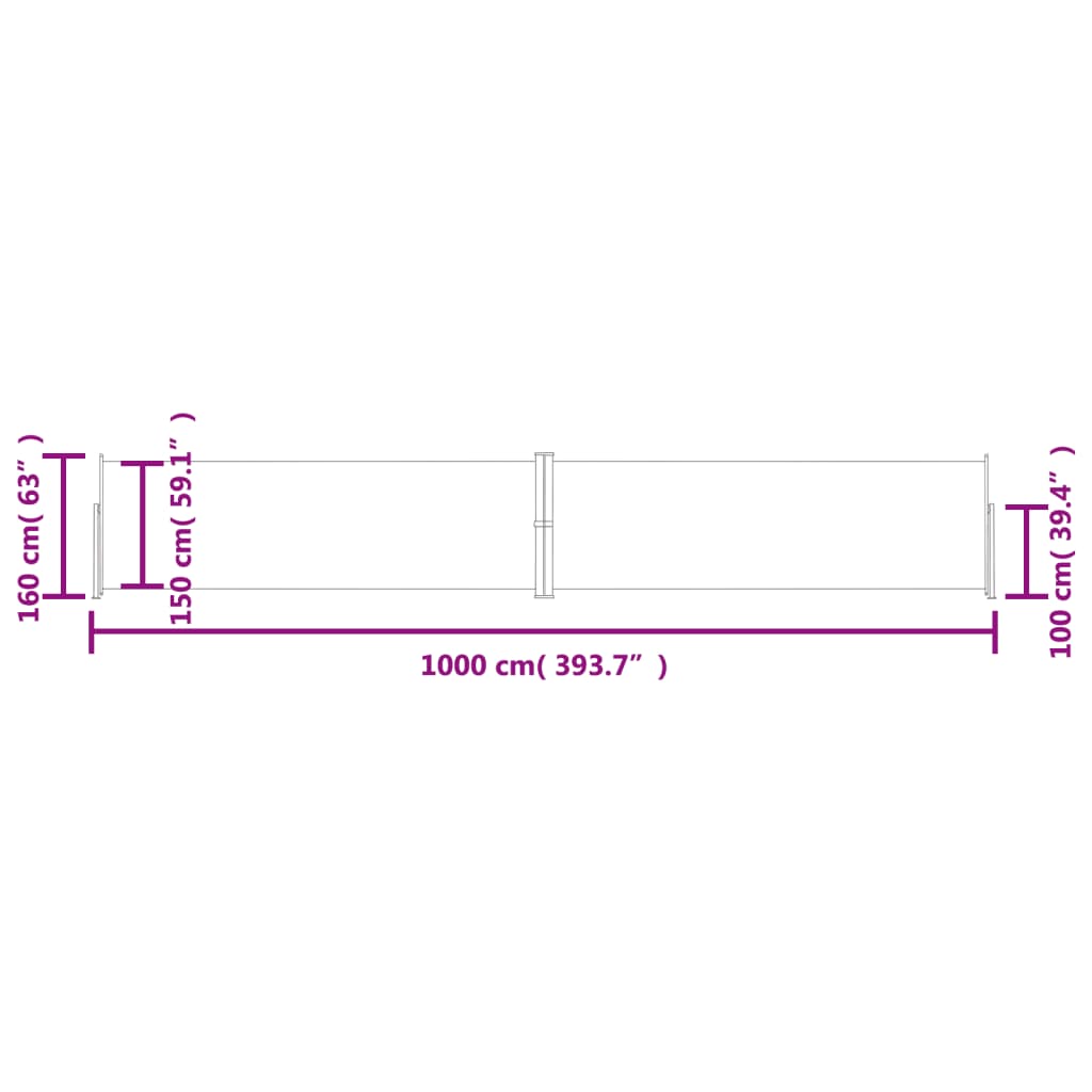 Windscherm uittrekbaar 160x1000 cm crèmekleurig