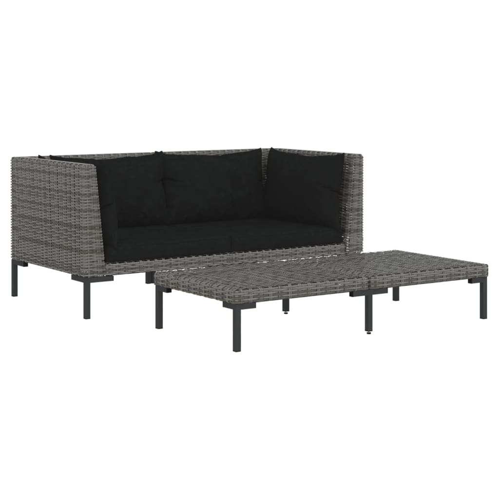 3-delige Loungeset halfrond poly rattan donkergrijs