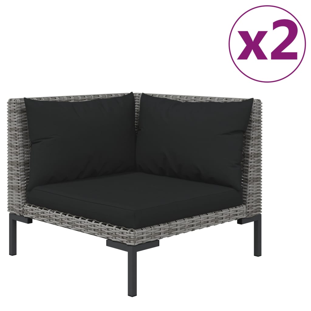 3-delige Loungeset halfrond poly rattan donkergrijs