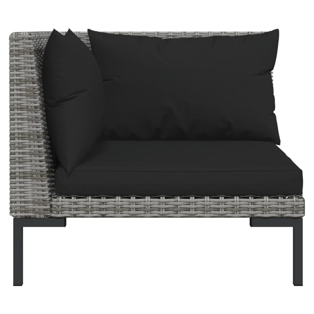 3-delige Loungeset halfrond poly rattan donkergrijs