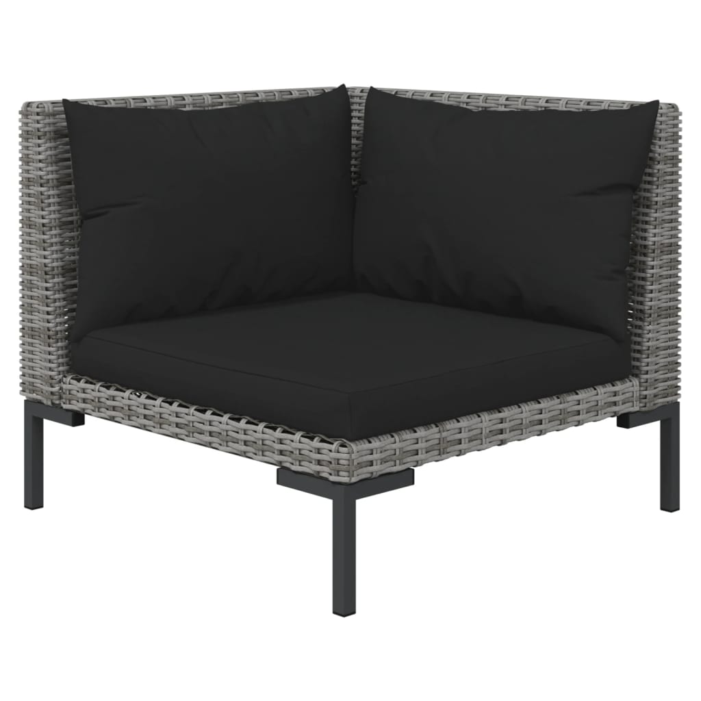 3-delige Loungeset halfrond poly rattan donkergrijs