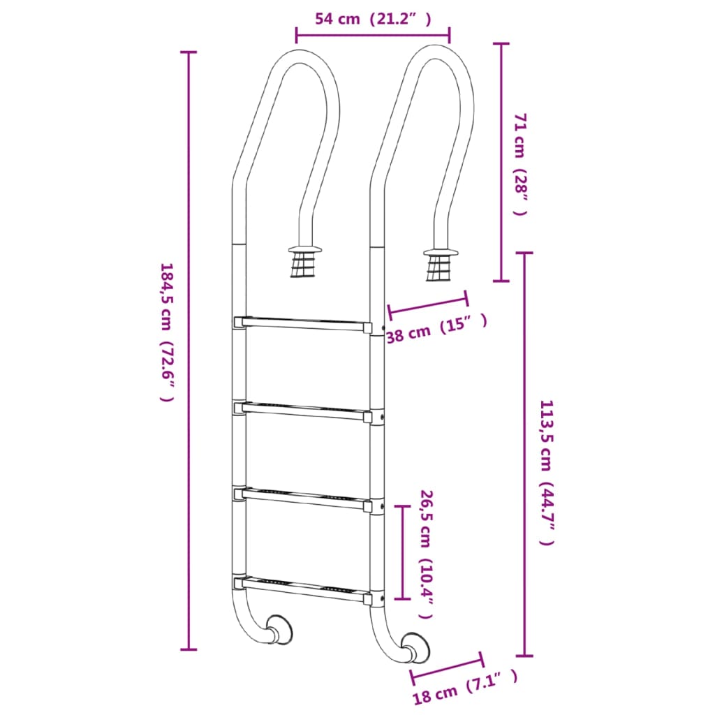 Zwembadladder 54x38x184,5 cm 304 roestvrij staal