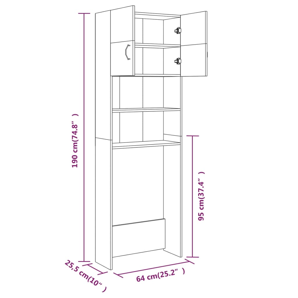 Wasmachinekast 64x25,5x190 cm gerookt eikenkleurig