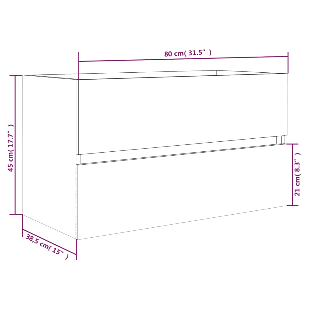 Wastafelkast 80x38,5x45 cm bewerkt hout gerookt eikenkleurig