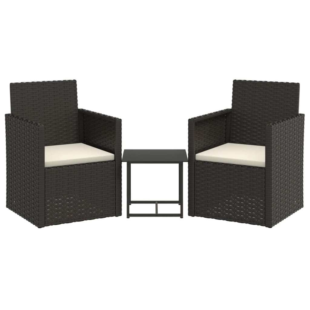 3-delige Loungeset met kussens poly rattan zwart