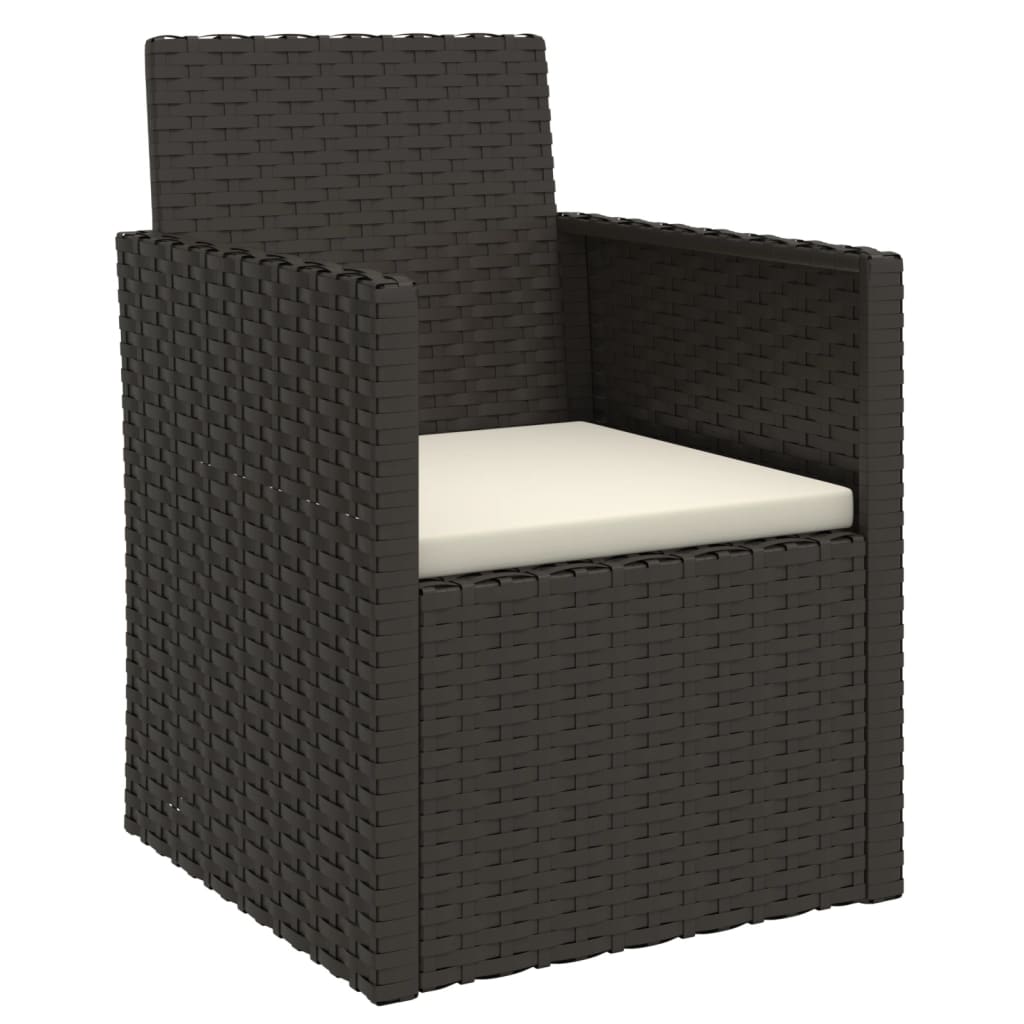 3-delige Loungeset met kussens poly rattan zwart