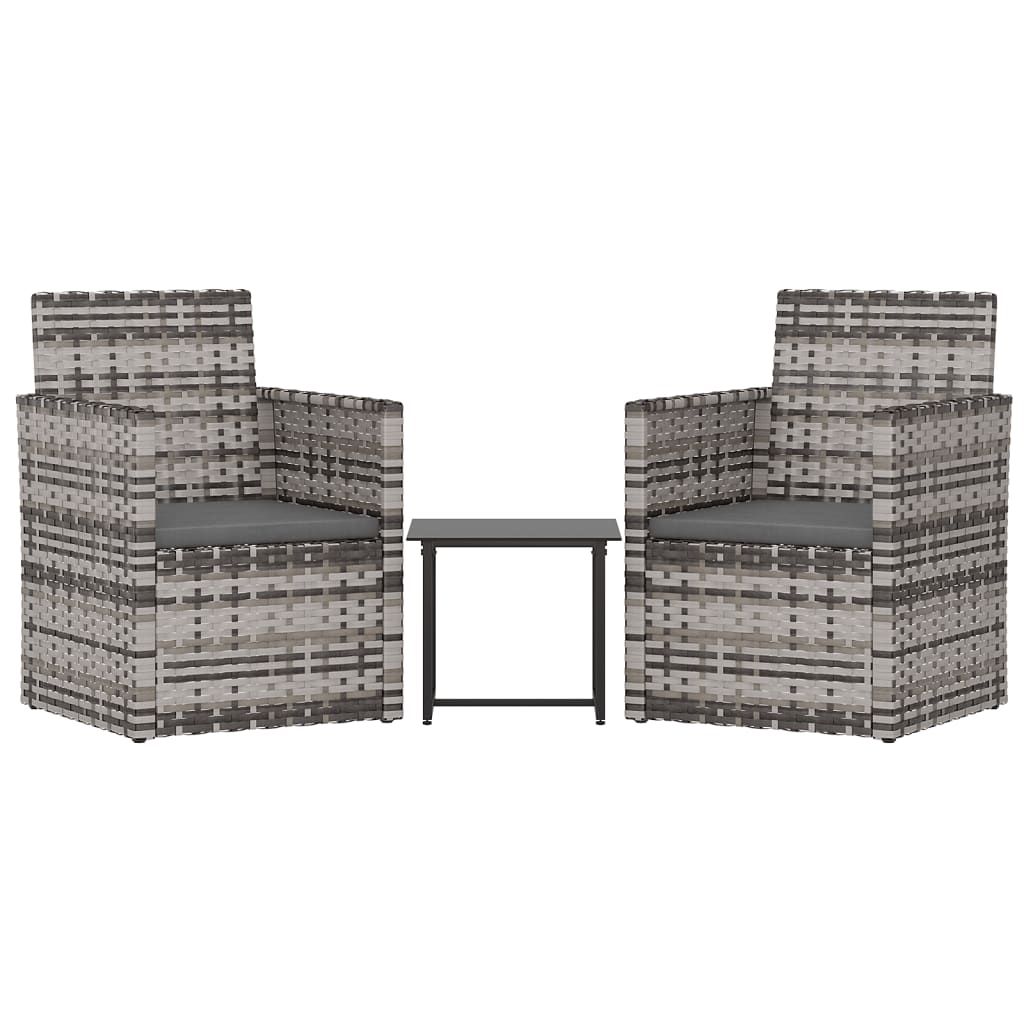 3-delige Loungeset met kussens poly rattan grijs