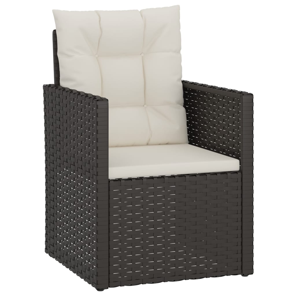 3-delige Loungeset met kussens poly rattan zwart