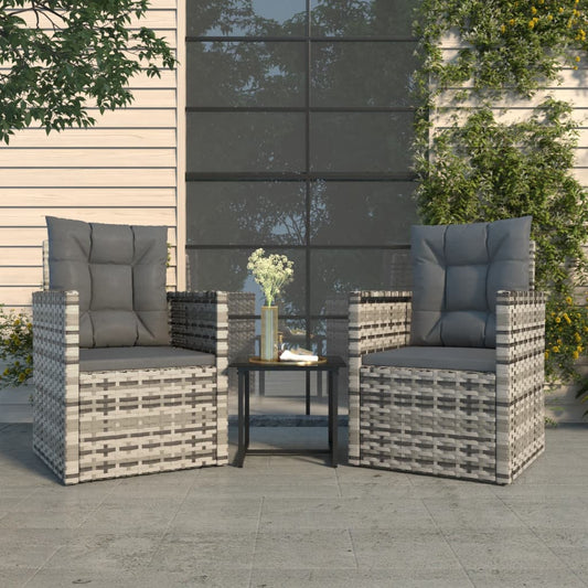 3-delige Loungeset met kussens poly rattan grijs