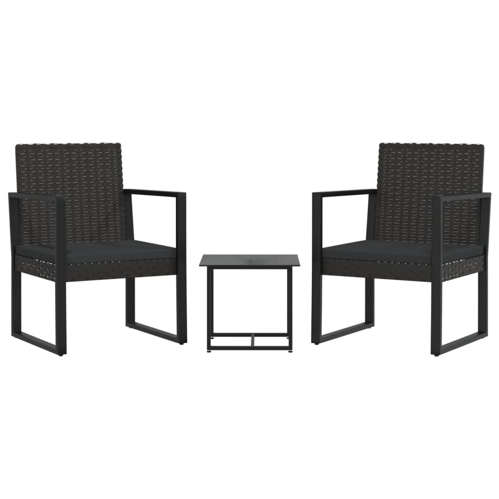 3-delige Loungeset met kussens poly rattan zwart