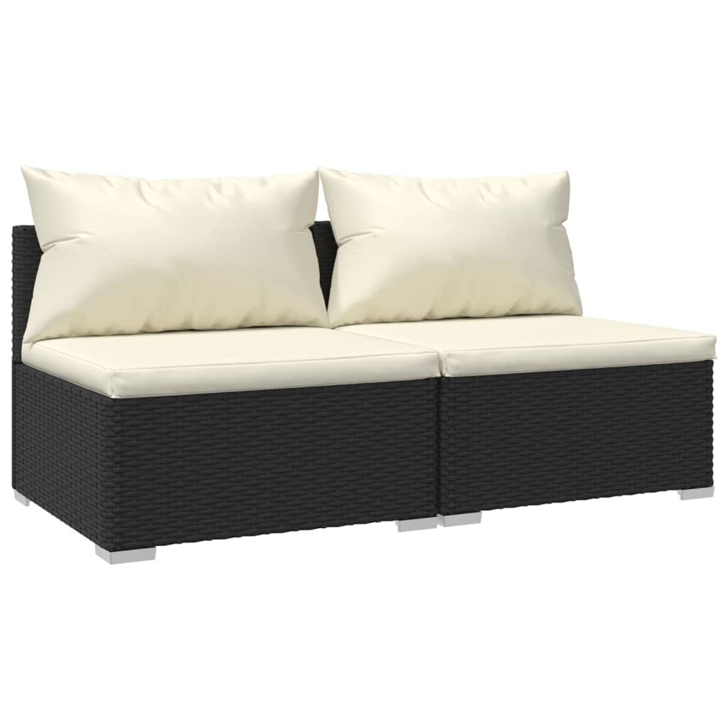 2-delige Loungeset met kussens poly rattan zwart