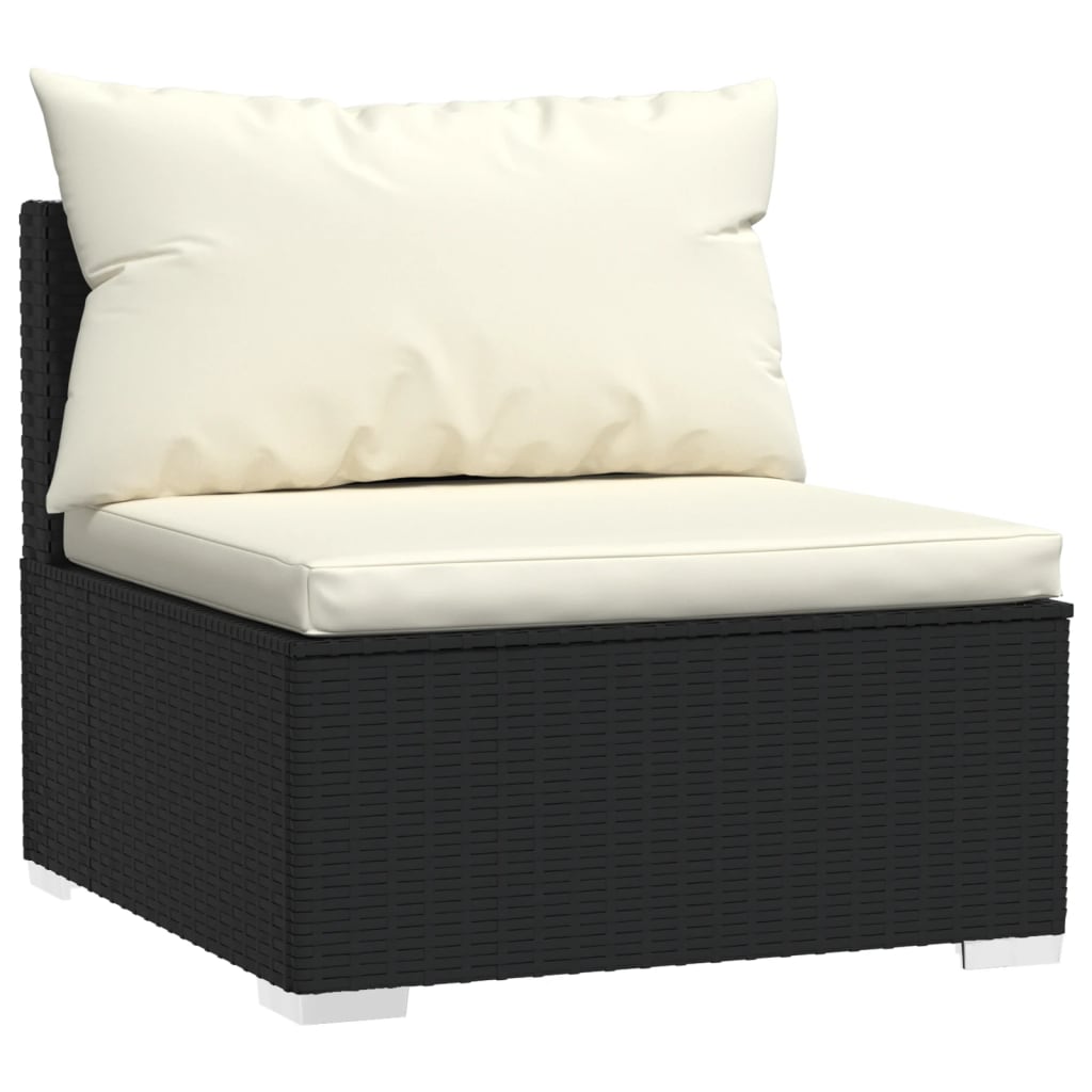 2-delige Loungeset met kussens poly rattan zwart