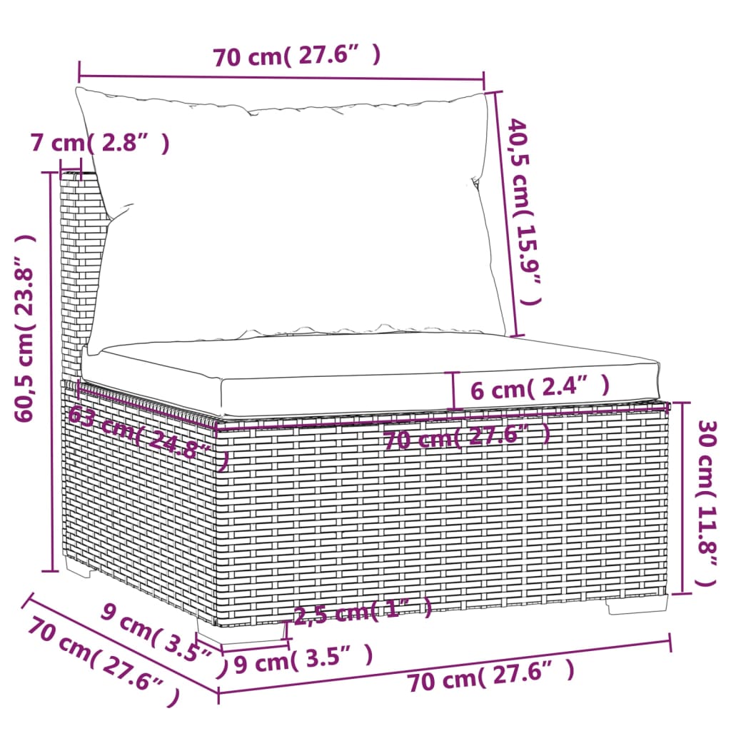 2-delige Loungeset met kussens poly rattan zwart