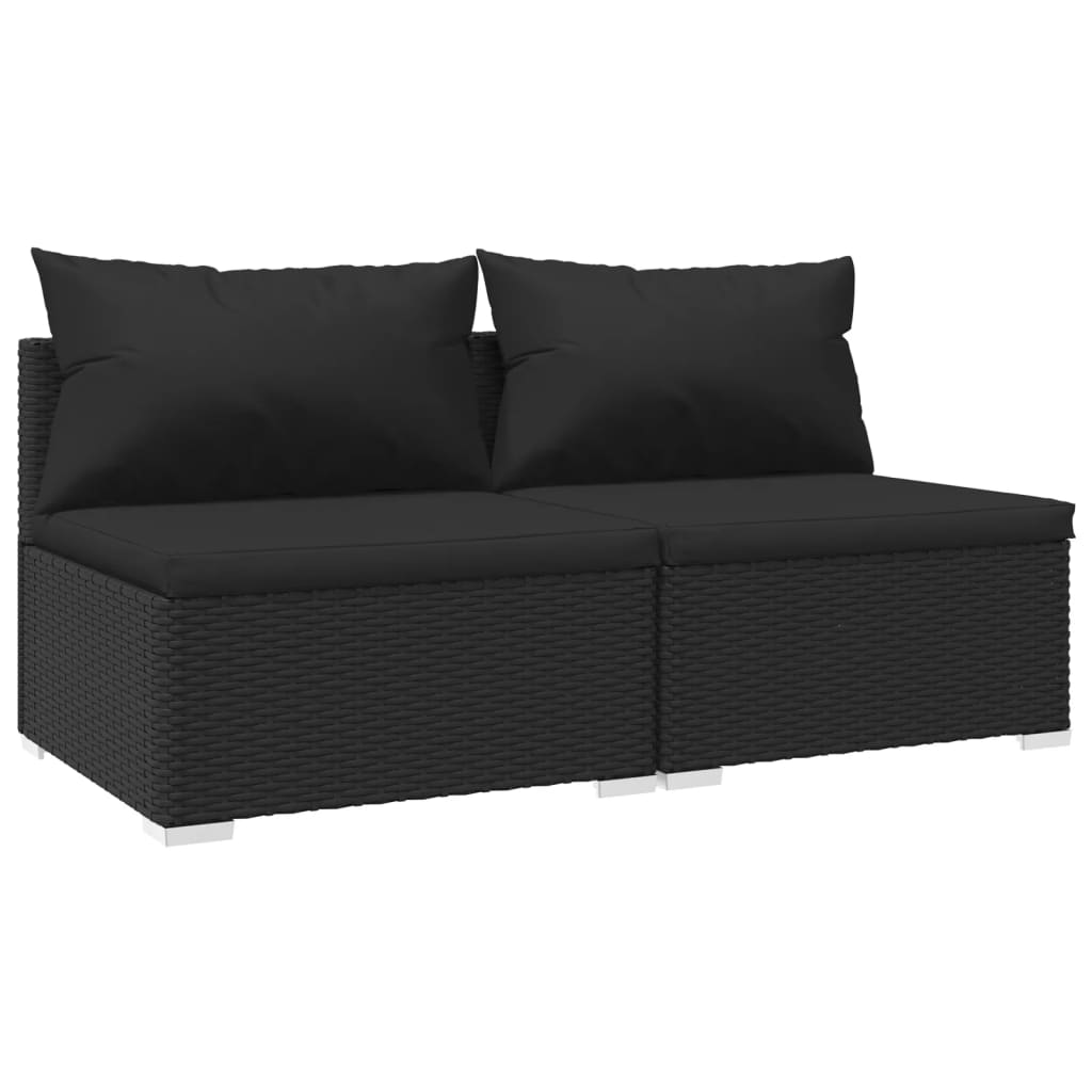 2-delige Loungeset met kussens poly rattan zwart