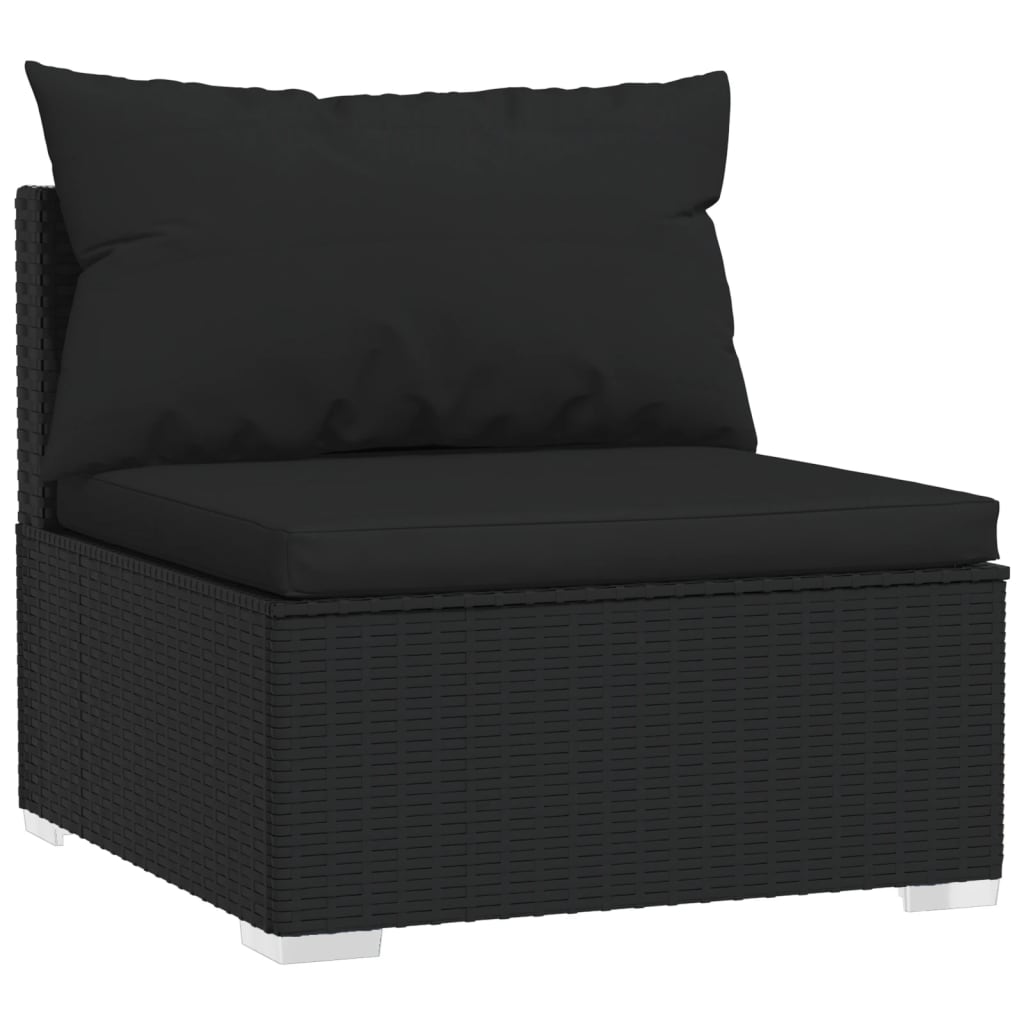 2-delige Loungeset met kussens poly rattan zwart