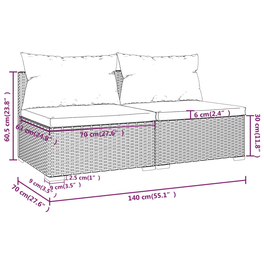 2-delige Loungeset met kussens poly rattan zwart