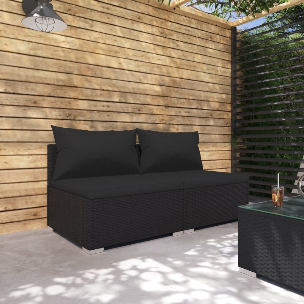 2-delige Loungeset met kussens poly rattan zwart