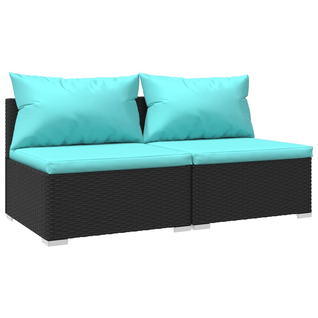 2-delige Loungeset met kussens poly rattan zwart