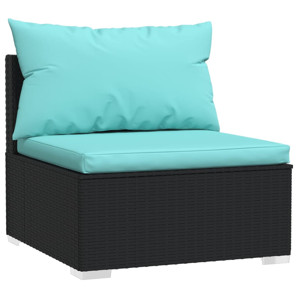 2-delige Loungeset met kussens poly rattan zwart