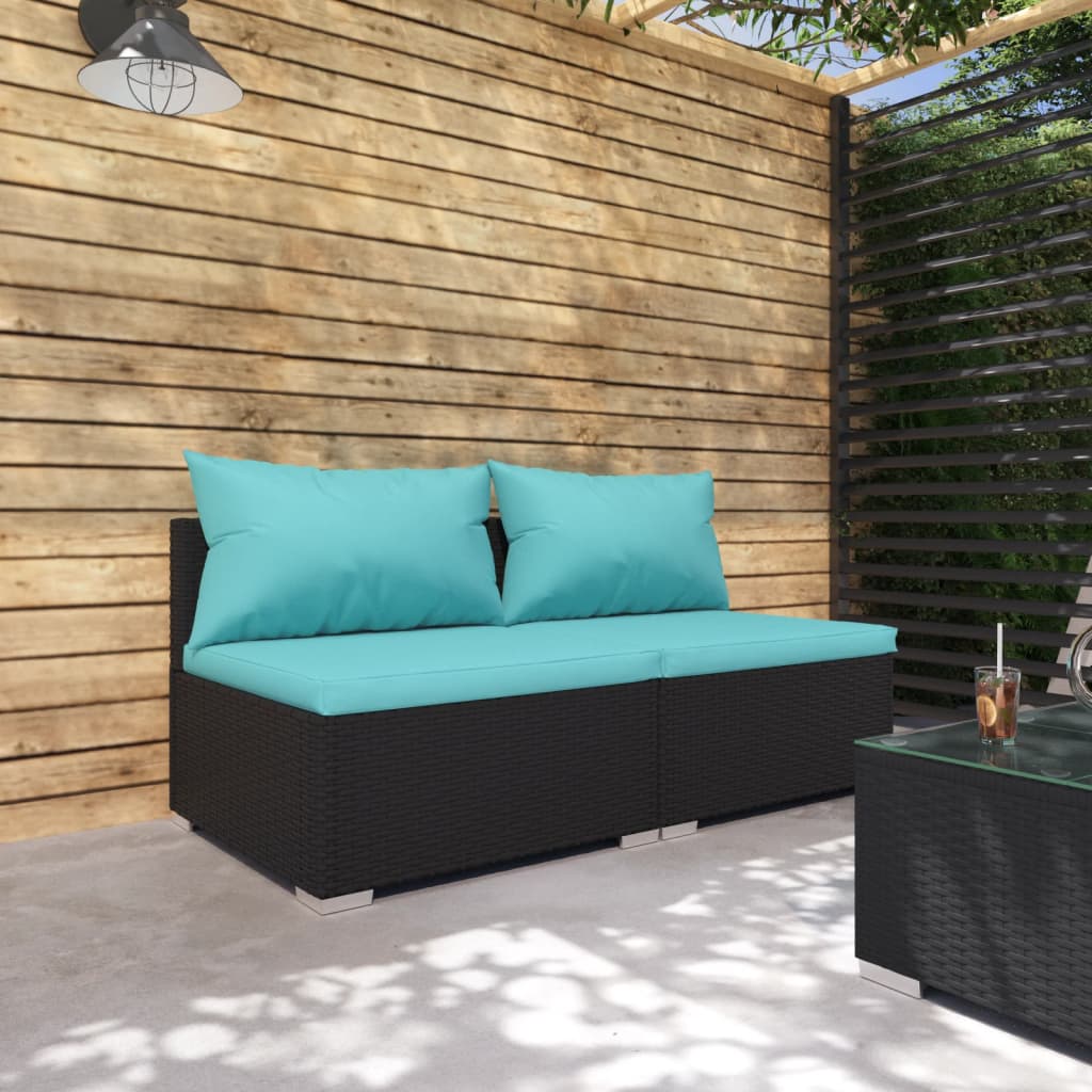 2-delige Loungeset met kussens poly rattan zwart