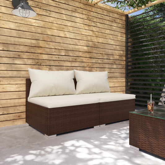 2-delige Loungeset met kussens poly rattan bruin