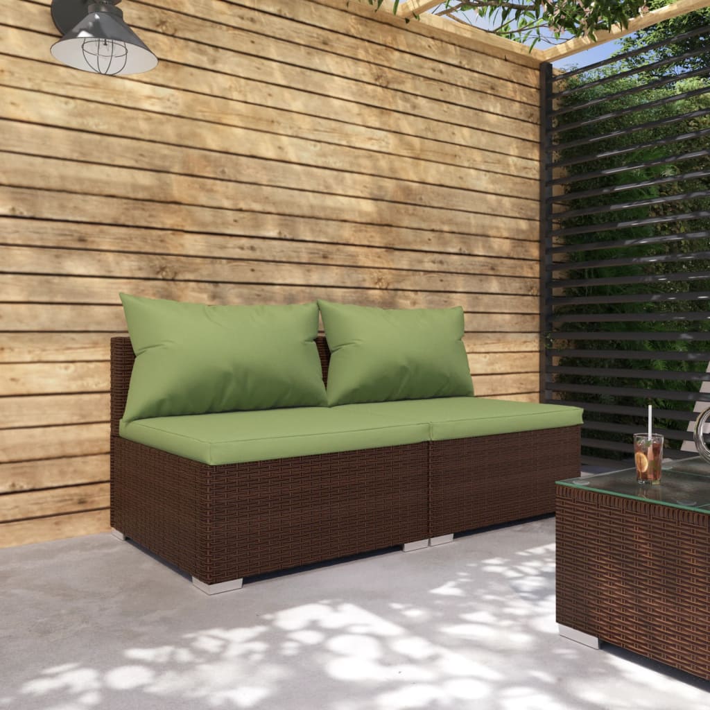 2-delige Loungeset met kussens poly rattan bruin