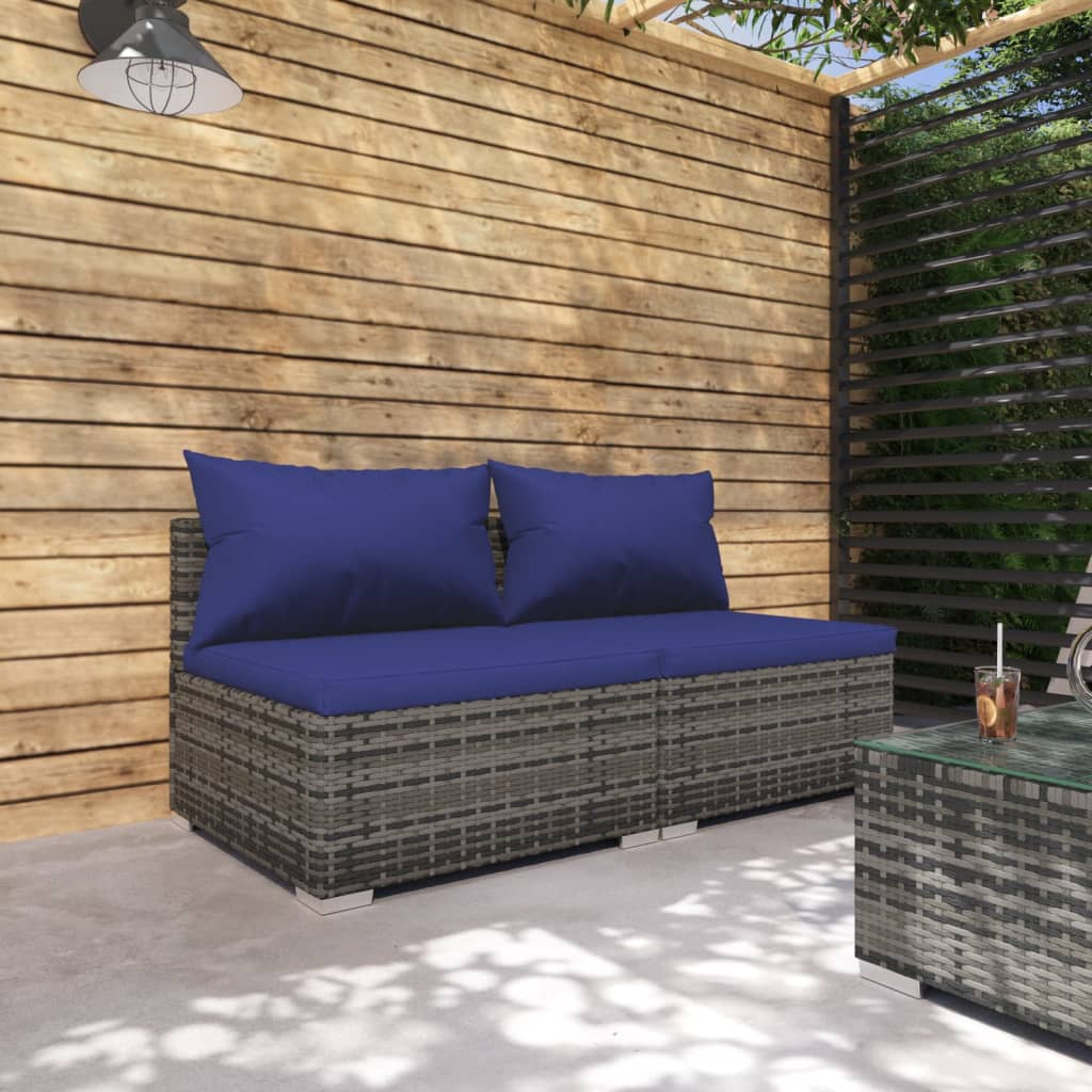 2-delige Loungeset met kussens poly rattan grijs